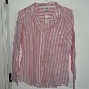 New Women’s Large -  J CREW Pink Striped Button Up